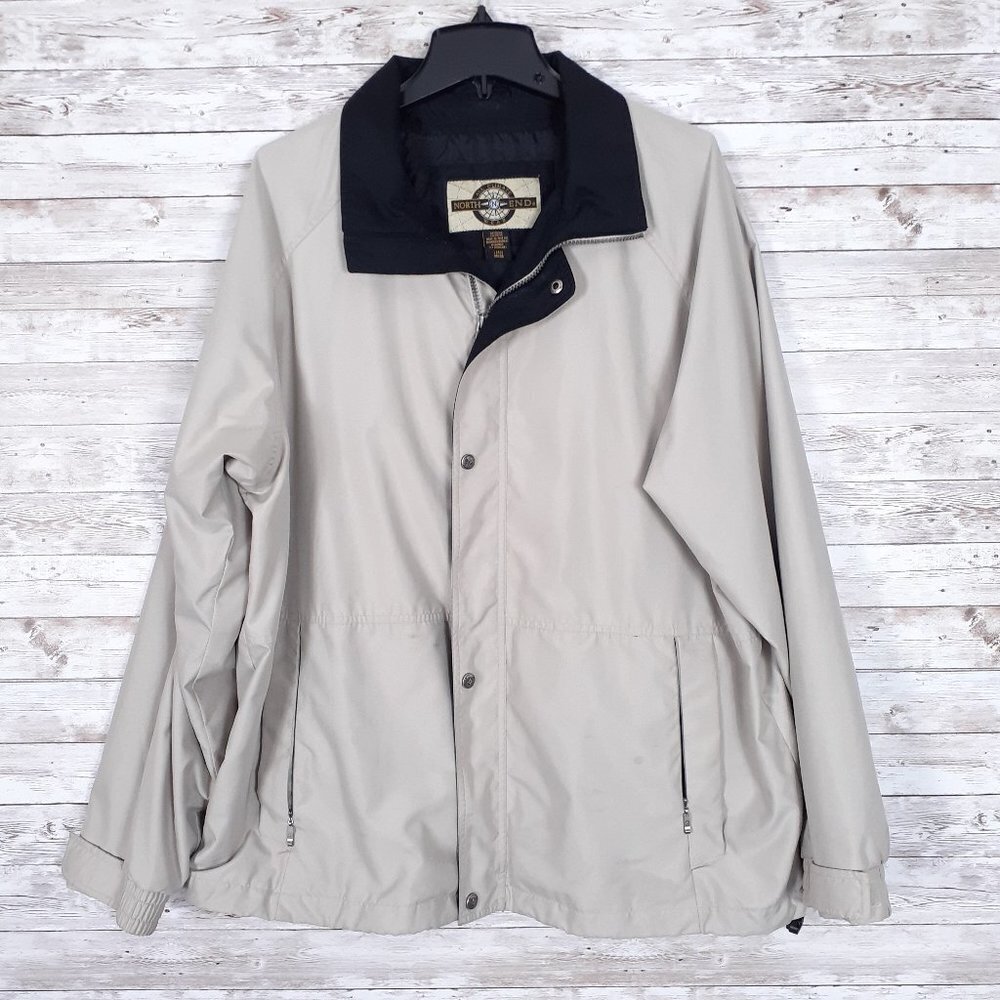 North End Mens Jacket L Beige Snap Zip Front 659A